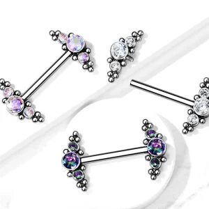 Nännikoru, Titanium Nipple Barbells with Bezel Set CZ Multi