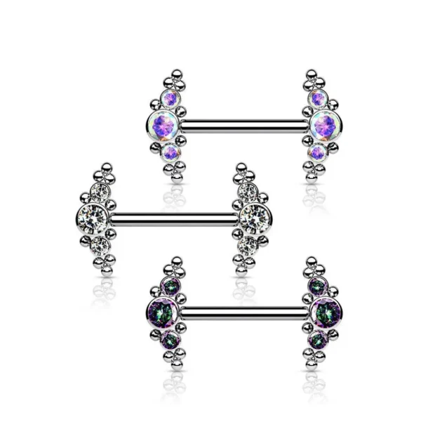 Nännikoru, Titanium Nipple Barbells with Bezel Set CZ Multi