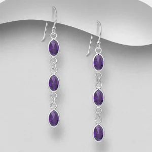 PREMIUM COLLECTION | Amelia -violetit roikkuvat hopeakorvakorut