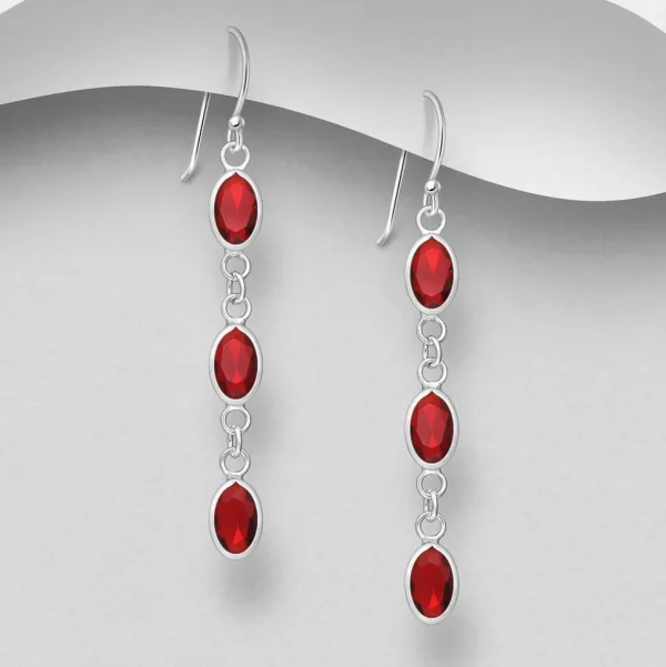 PREMIUM COLLECTION | Amelia -punaiset roikkuvat hopeakorvakorut