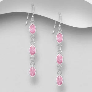 PREMIUM COLLECTION | Amelia-vaaleanpunaiset roikkuvat hopeakorvakorut
