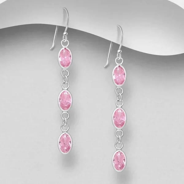 PREMIUM COLLECTION | Amelia-vaaleanpunaiset roikkuvat hopeakorvakorut