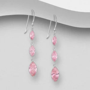 PREMIUM COLLECTION | Andrea-vaaleanpunaiset roikkuvat hopeakorvakorut