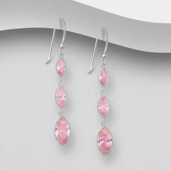 PREMIUM COLLECTION | Andrea-vaaleanpunaiset roikkuvat hopeakorvakorut