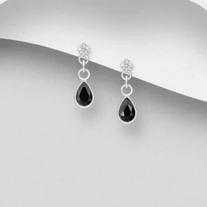 PREMIUM COLLECTION | Annika -mustat hopeakorvakorut pisaralla