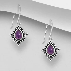PREMIUM COLLECTION | Camilla -hopeakorvakorut ametistipisaralla
