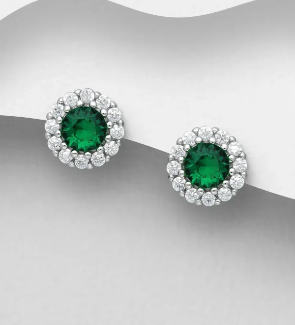 PREMIUM COLLECTION | Katariina -hopeanapit smaragdinvihreällä kivellä