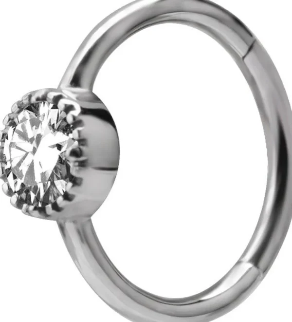 PREMIUM COLLECTION | Pyöreäkivinen clicker lävistysrengas (hopea)