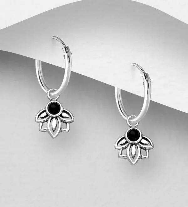 PREMIUM COLLECTION | Boho lootus -2 in 1 hopearenkaat mustalla kivellä