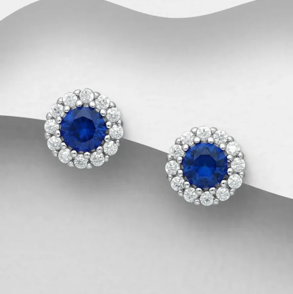 PREMIUM COLLECTION | Edith -tummansiniset hopeanapit kristalleilla