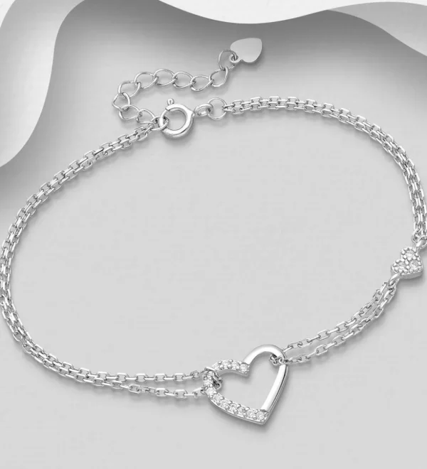 PREMIUM COLLECTION | Ella -kaunis hopeinen sydänrannekoru