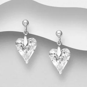 PREMIUM COLLECTION | Ellen -hopeiset sydänkorvakorut kristallilla