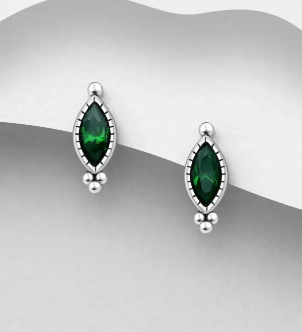 PREMIUM COLLECTION | Irene -hopeiset tummanvihreät nappikorvakorut
