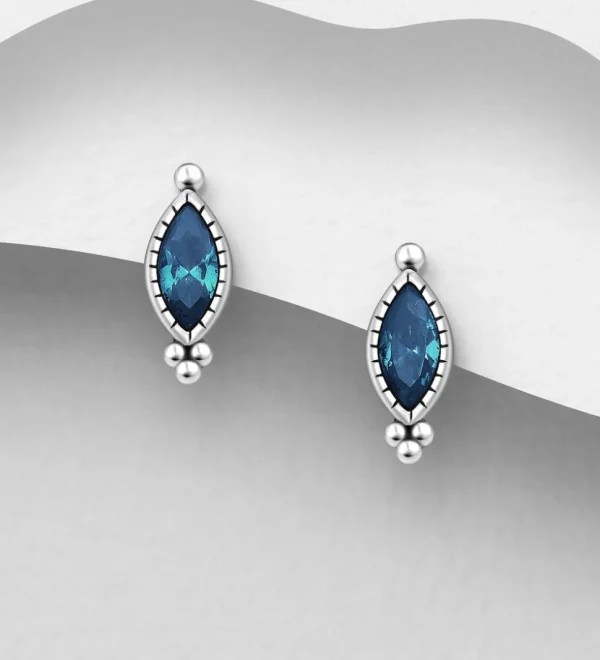 PREMIUM COLLECTION | Irene -hopeiset tummansiniset nappikorvakorut