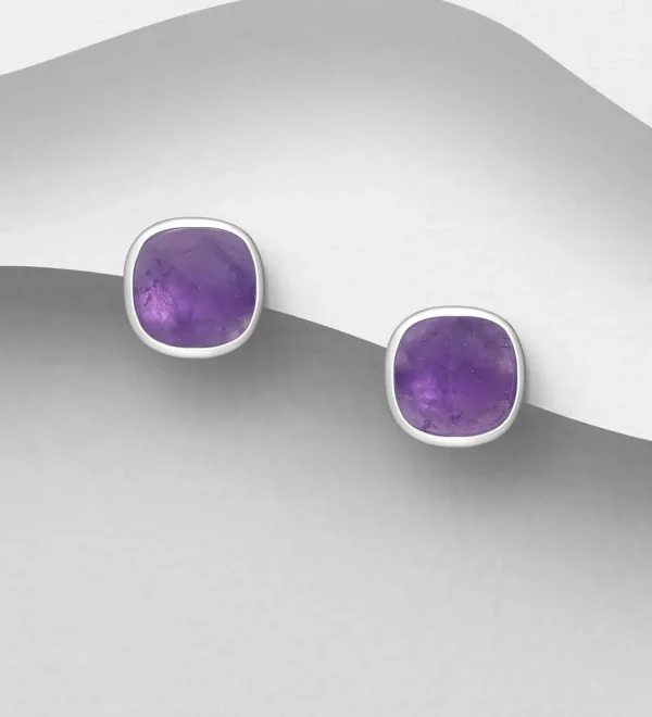 PREMIUM COLLECTION | Isla -hopeiset ametisti nappikorvakorut