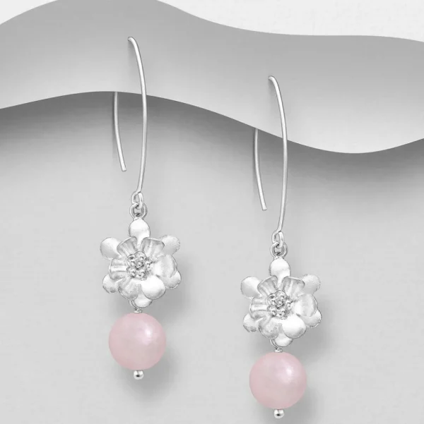 PREMIUM COLLECTION | Jasmine -hopeiset ruusukvartsi korvakorut