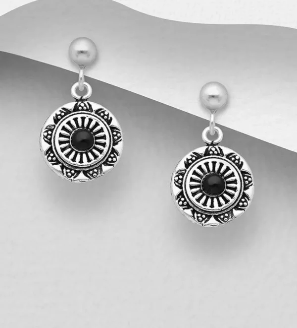 PREMIUM COLLECTION | Juni -boheemit mustakiviset hopeakorvakorut