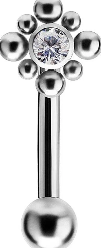 PREMIUM COLLECTION | Kaareva barbell sievällä koristeella (hopea)