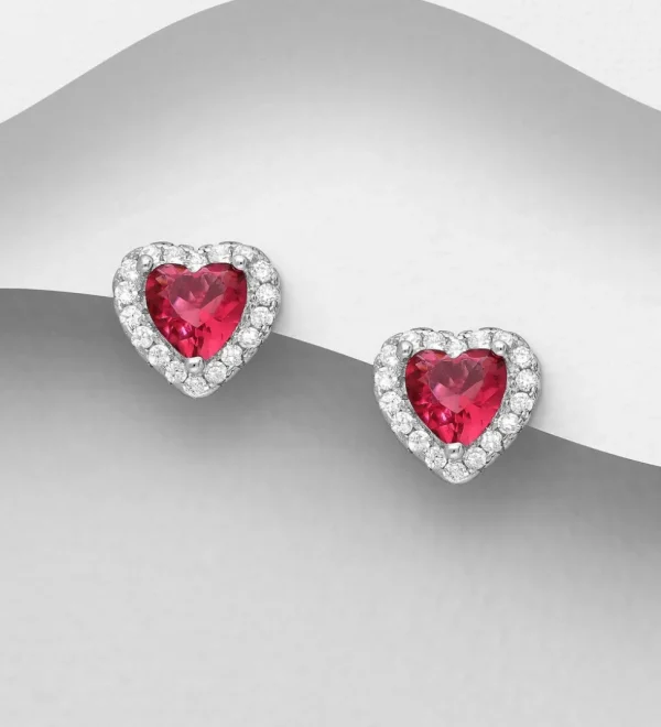PREMIUM COLLECTION | Olivia -hopeiset punaiset sydänkorvakorut