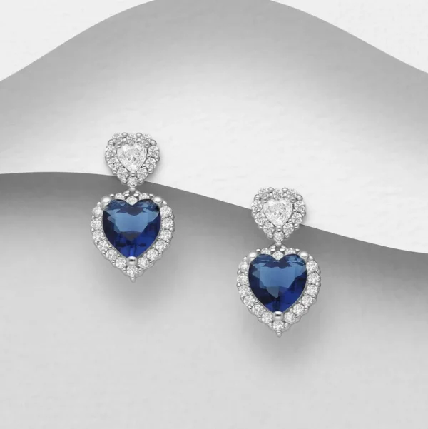 PREMIUM COLLECTION | Olivia -roikkuvat hopeiset siniset sydänkorvakorut