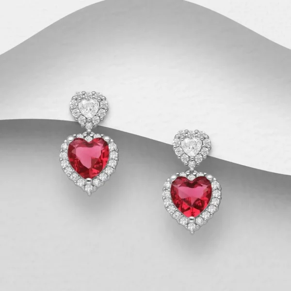 PREMIUM COLLECTION | Olivia -roikkuvat hopeiset punaiset sydänkorvakorut