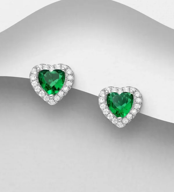 PREMIUM COLLECTION | Olivia -hopeiset vihreät sydänkorvakorut