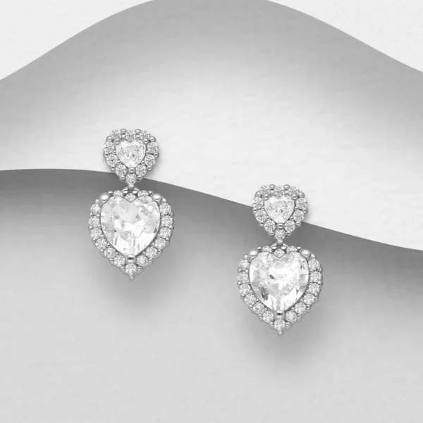 PREMIUM COLLECTION | Olivia -roikkuvat hopeiset kirkkaat sydänkorvakorut