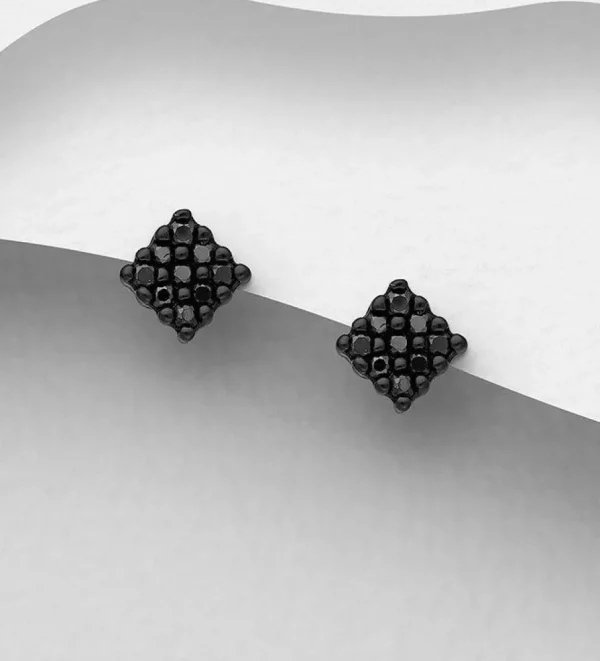 PREMIUM COLLECTION | Rhombus -hopeiset mustat nappikorvakorut