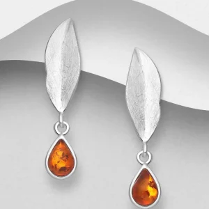 PREMIUM COLLECTION | Rut -hopeiset korvakorut meripihka koristeella