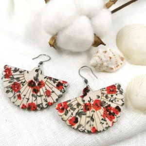 Puiset korvakorut, Fan Shaped Earrings with Red Roses
