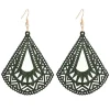 Puiset korvakorut, Olive Green Triangles with Lace Decoration