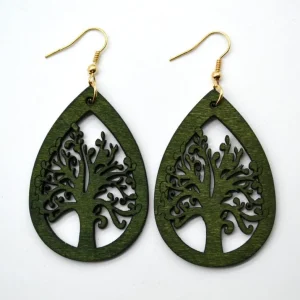 Puiset korvakorut, Tree of Life in Olive Green