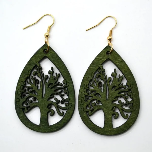 Puiset korvakorut, Tree of Life in Olive Green