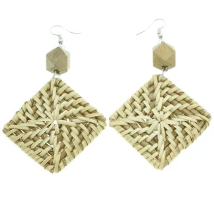 Puukorvakorut, rottinkikorvakorut/Chunky Square Rattan Earrings