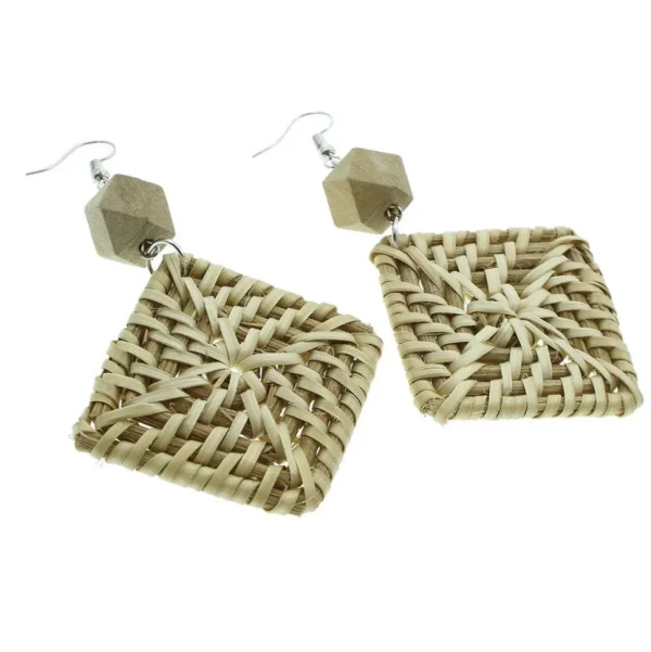 Puukorvakorut, rottinkikorvakorut/Chunky Square Rattan Earrings