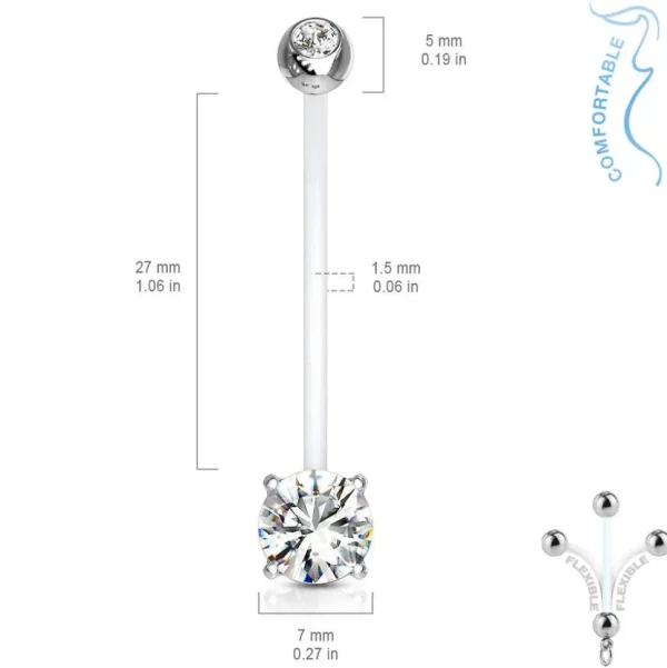 Raskausnapakoru, Flexible CZ Prong Set Navel Ring