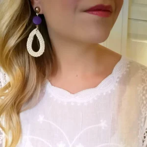 Rottinkikorvakorut/Teardrop Rattan Earrings with Purple Wooden Pearl