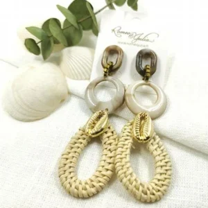 Rottinkorvakorut, Natural Rattan Earrings with Marble Details