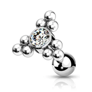 Rustokoru/traguskoru, Ball Cluster Triangle Top with CZ in Clear