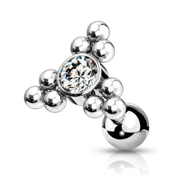 Rustokoru/traguskoru, Ball Cluster Triangle Top with CZ in Clear