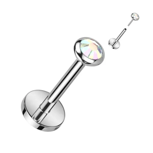 Rustokoru/traguskoru, AB Clear Push In CZ Top -titaaninen labret