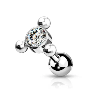 Rustokoru/traguskoru, 3-Ball Triangle Top with CZ in Clear