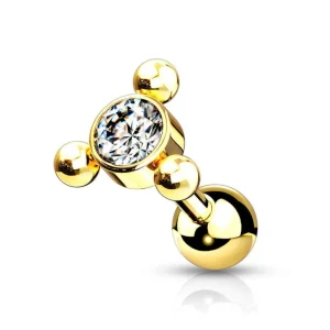 Rustokoru/traguskoru, 3-Ball Gold Triangle Top with CZ in Clear