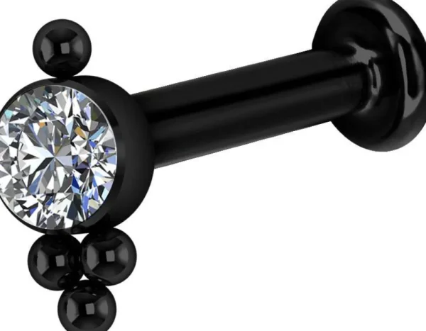 Rustokoru/traguskoru, Black Titanium Cluster Labret with CZ