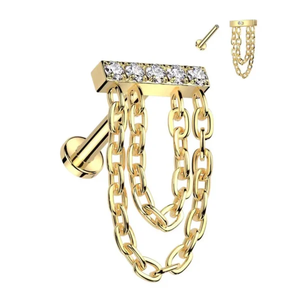 Rustokoru/traguskoru, Chain Dangle in Gold -titaaninen labret