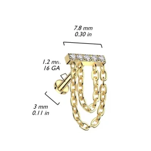 Rustokoru/traguskoru, Chain Dangle in Gold -titaaninen labret