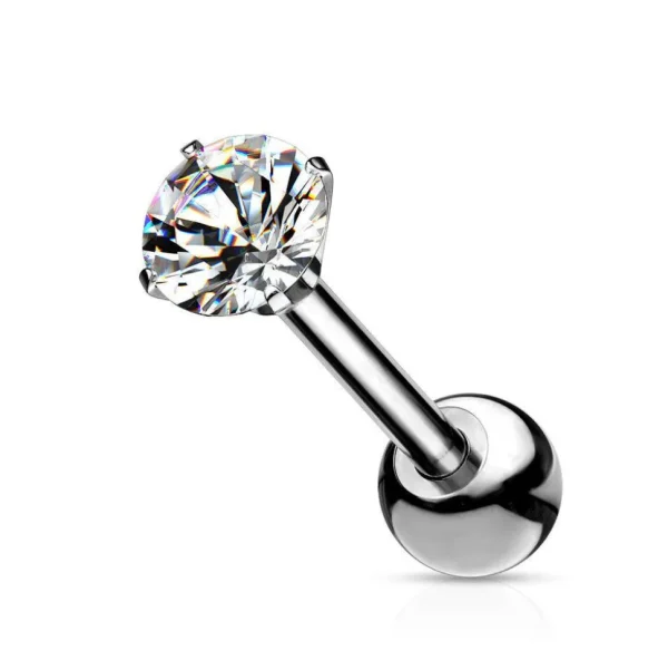 Rustokoru/traguskoru, Clear 3mm CZ Surgical Steel Barbell