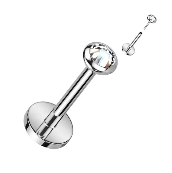 Rustokoru/traguskoru, Clear Push In CZ Top -titaaninen labret
