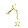 Rustokoru/traguskoru, Crescent Star Dangle in Gold -titaaninen labret