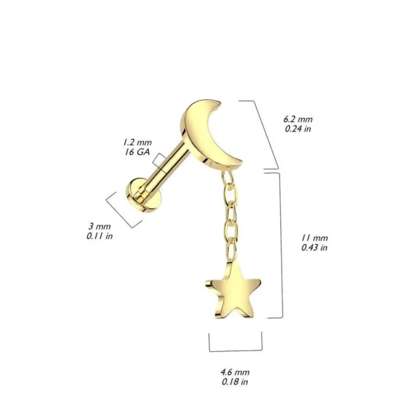 Rustokoru/traguskoru, Crescent Star Dangle -titaaninen labret